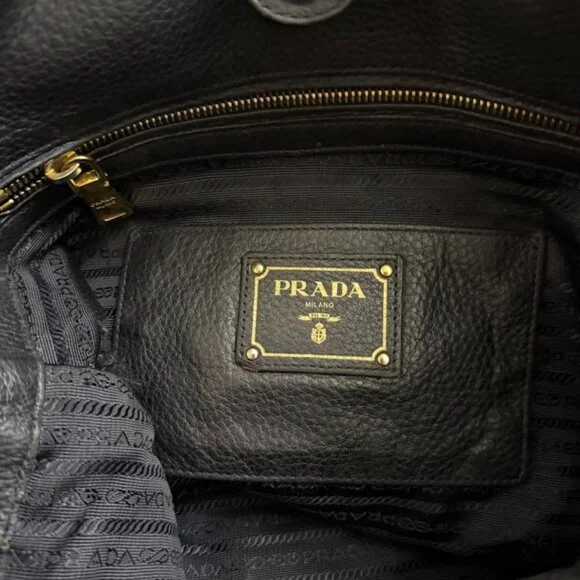 Prada Black Leather Tote Bag Large Shoulder Bag Gold Hardware Authentic - Picture 11 of 15